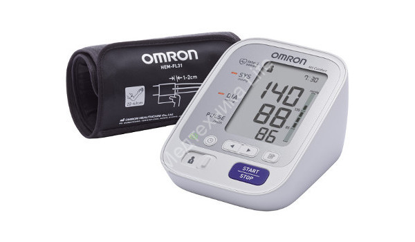 Тонометр автоматический Omron M3 Сomfort (HEM-7134-ALRU) адаптер, каркасная манжета 22–42см